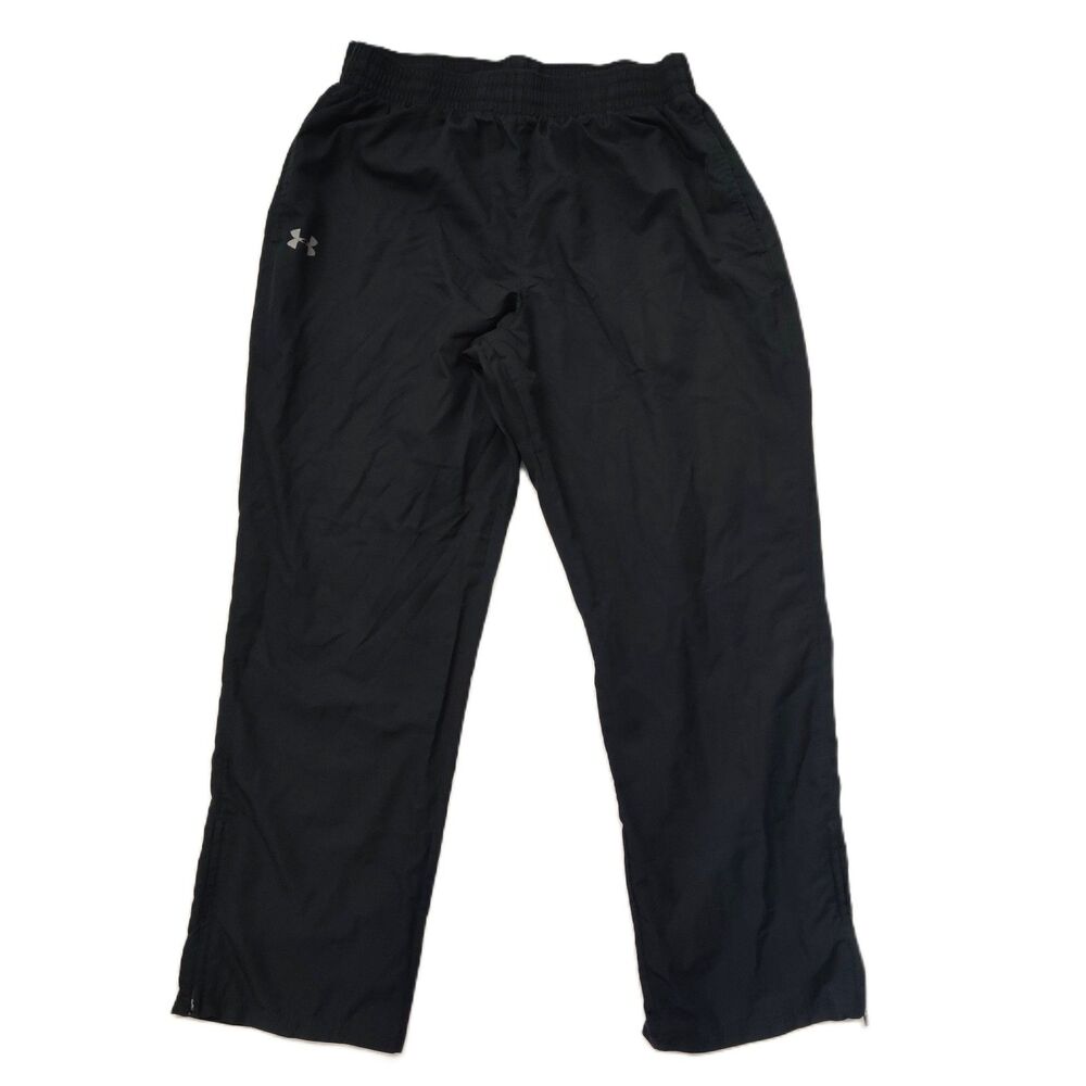 Under Armour Mens XL Black Mesh Lined Track Pants Ankle Zip Athletic Warm Up